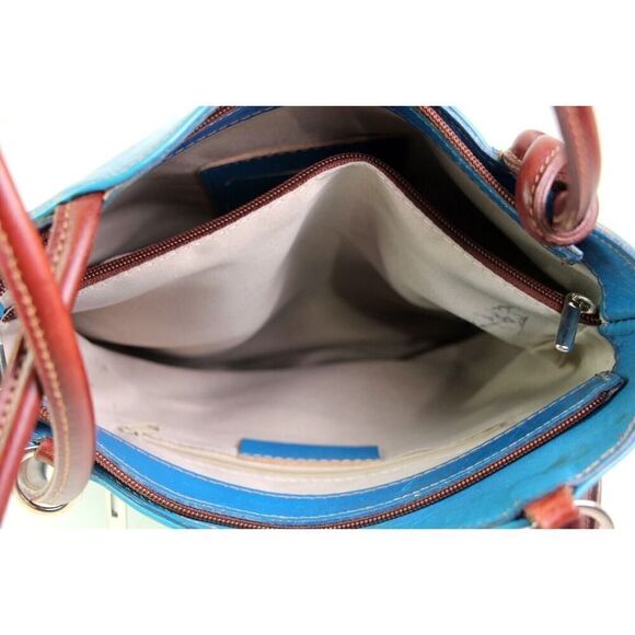 Florence BLUE GENUINE LEATHER BROWN TRIM SHOULDER BAG CONVERTIBLE BACKPACK PURSE main image 7